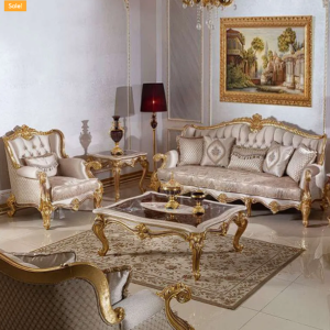 Luxury Gold-Accented Upholstered Sofa Set for Living Room